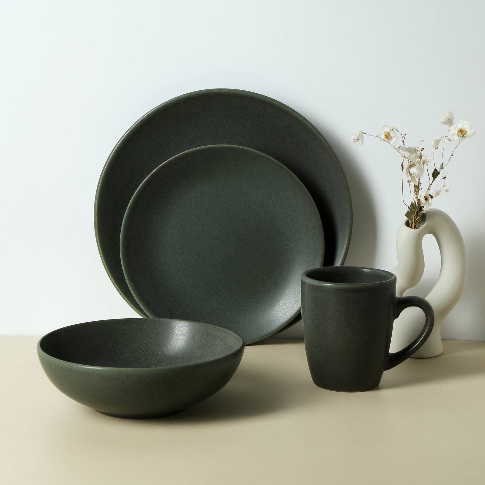 Stoneware Dinnerware Set, Green
