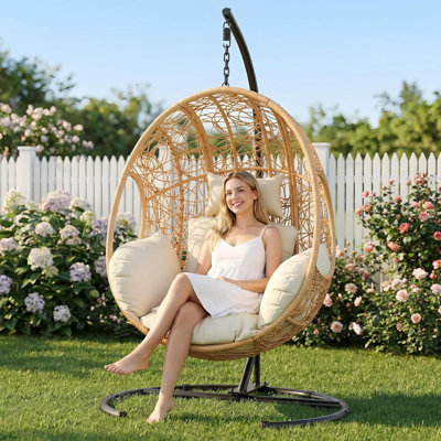 Fauteuil à œufs suspendu surdimensionné pour l'extérieur avec support, coussin et housse de pluie, balancelle de patio en osier de rotin pour jardin, balcon et porche