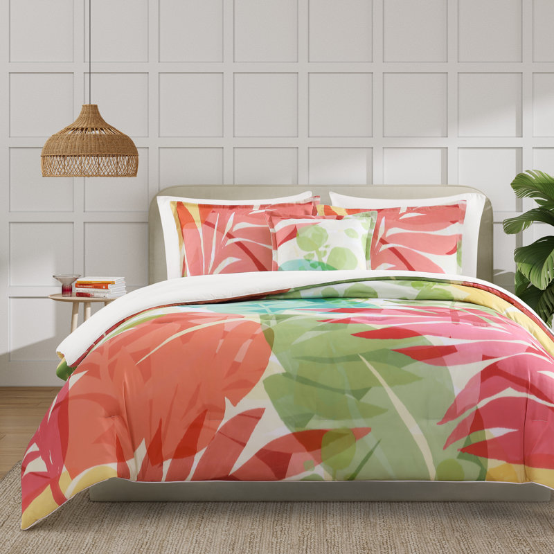 Tahiti 2 pièces Ensemble d'édredon vert, Édredon pour grand lit + 2 taies décoratives, Fuchsia