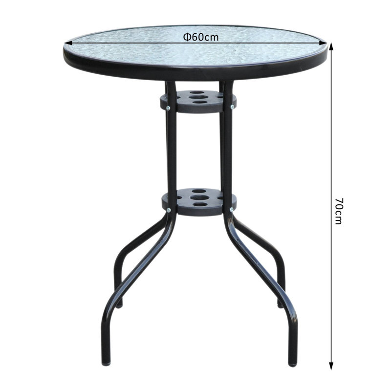Outsunny Bistro Coffee Table Tempered Glass Top 60cm Diameter