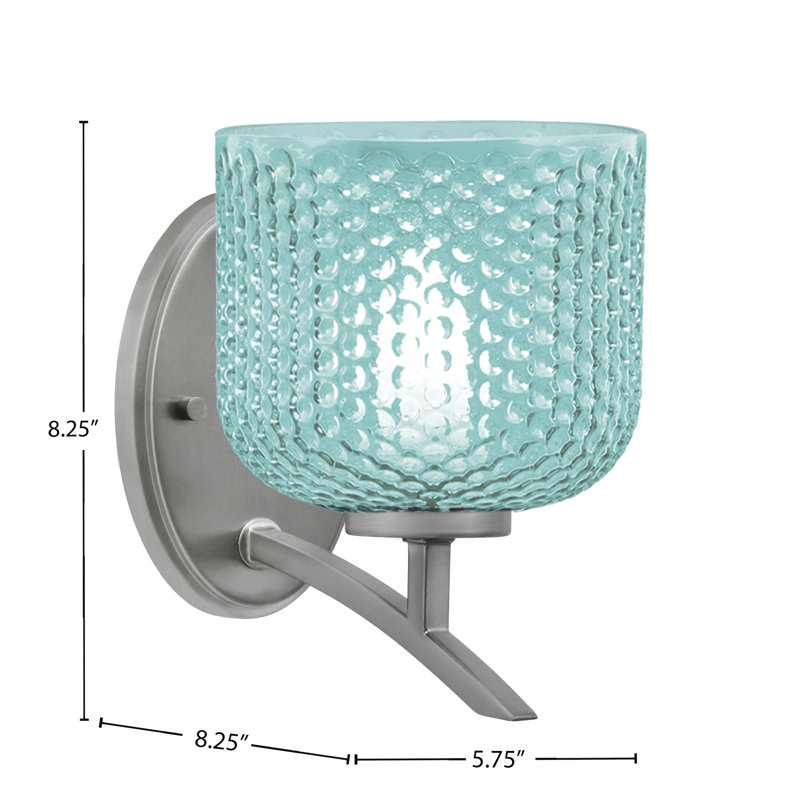 Kurve Uplight Wall Sconce With 6" Turquoise Textured Glass, Silver