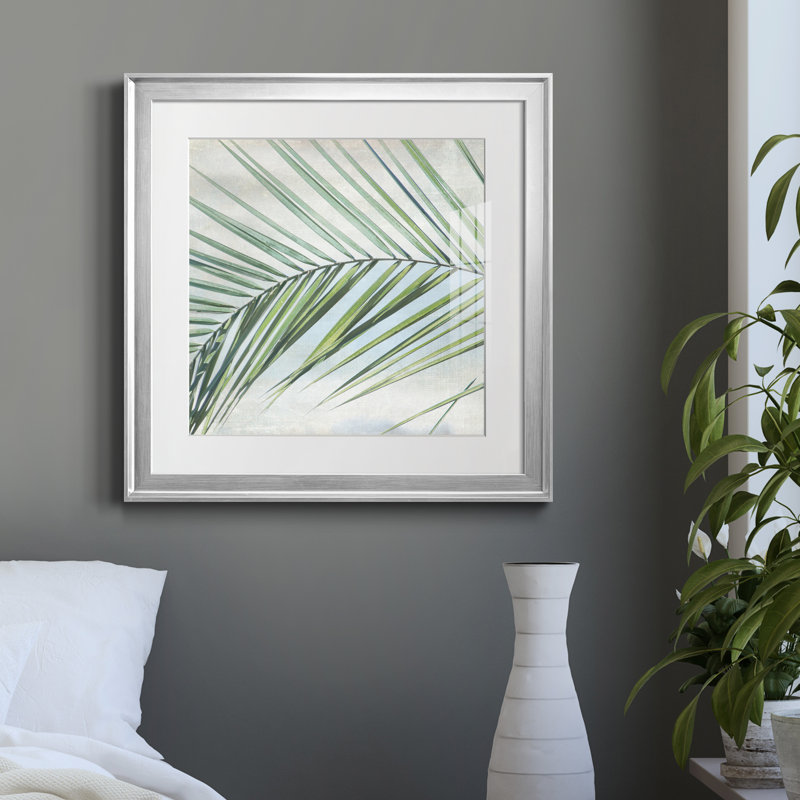 «Palm View I» par J Paul - reproduction d'art sur papier encadrée, Papier avec cadre argenté