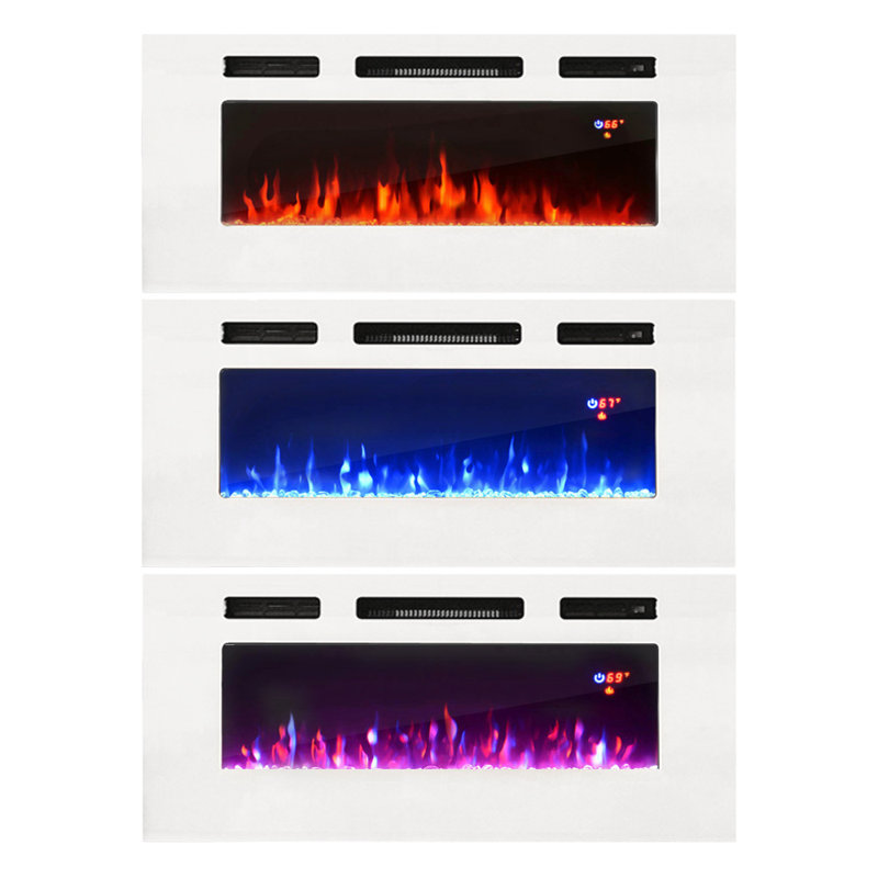 Rickeisha TV Stand for TVs up to 85" with Electric Fireplace Included, Oak/Gray