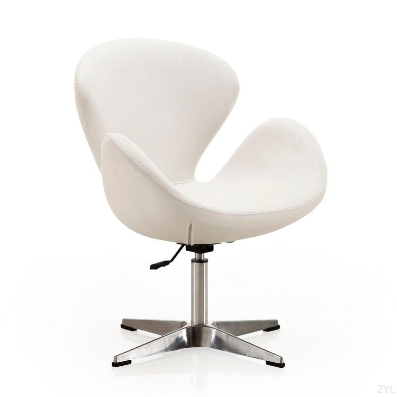 Raspberry Wool Blend Upholstered Swivel Balloon Chair, White