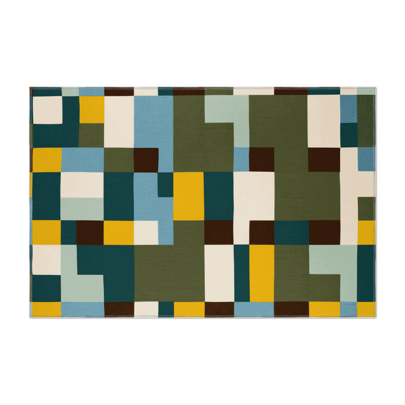 Earthly Grids Indoor And Outdoor Area Rug, Rectangle 1'6" x 2'6"