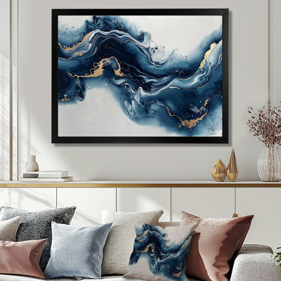 Or et bleu céleste fluidité III - encre liquide, art mural