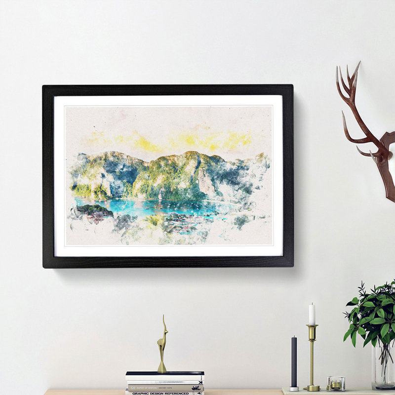 Phi Phi Islands in Thailand - Picture Frame Painting Print on MDF, Black Framed, 45cm H x 63cm W x 2cm D