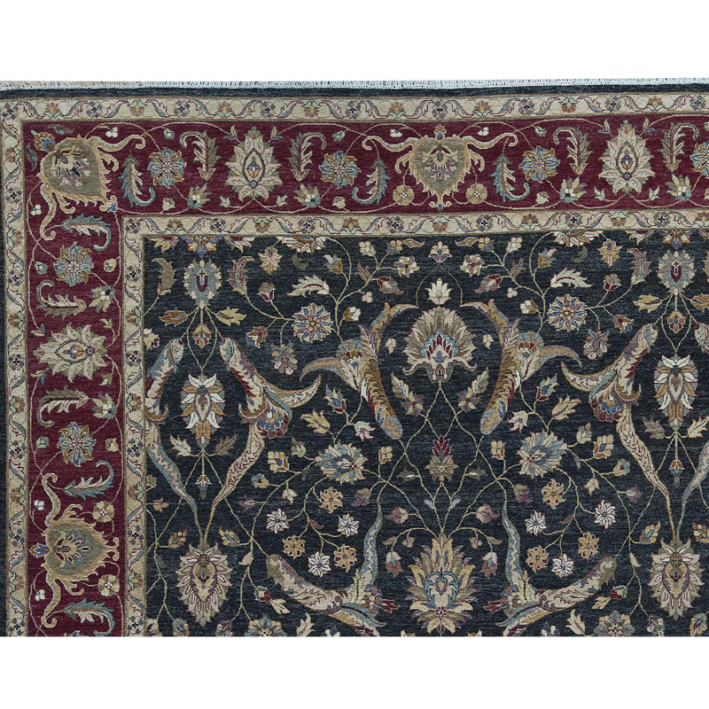 Tapis noir et rouge de haute qualité noué à la main
