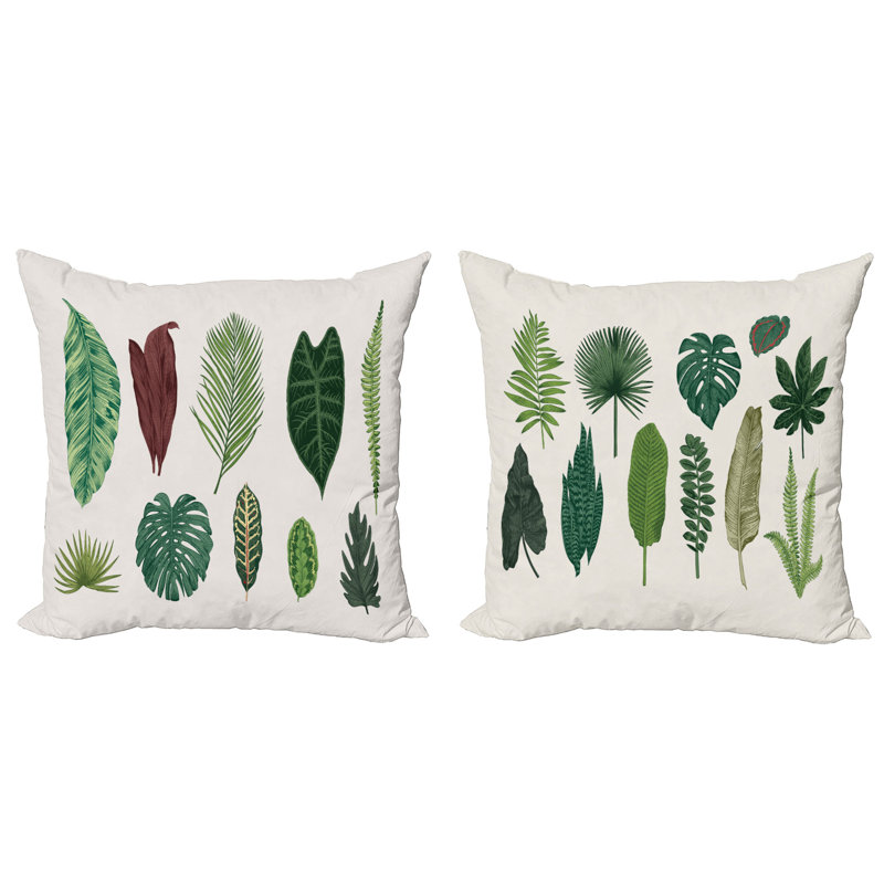 Indoor / Outdoor Eggshell Brown And Green Square Throw Cushion Cover