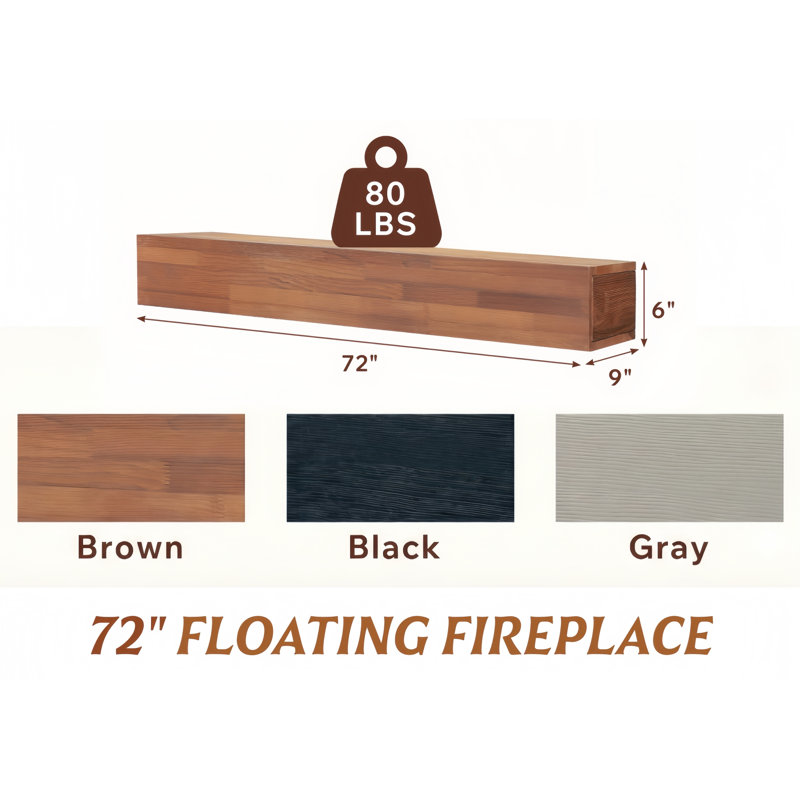 72" Rustic Wood Fireplace Mantel , Wall-Mounted & Floating Shelf For Home Decor, 72", Brown