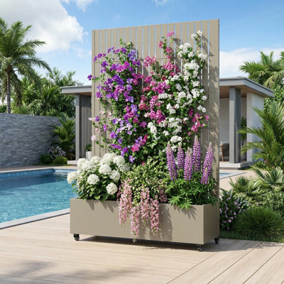 Metal Planter Box with Trellis with Wheels
