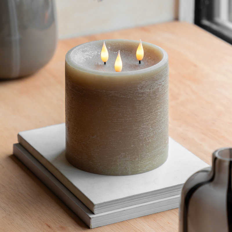 Unscented Flameless Pillar Candle with Plastic Holder, Grey