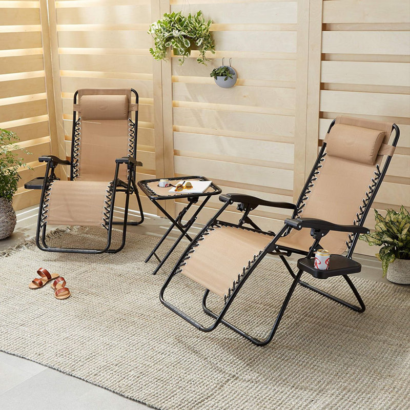 Zero Gravity Chair with Side Table, Set of 3
