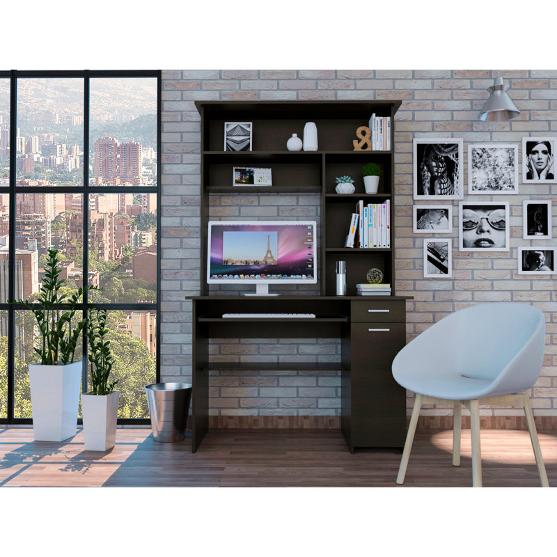 Bureau d'ordinateur à 7 tiroirs avec huche Black Wengue, Noir