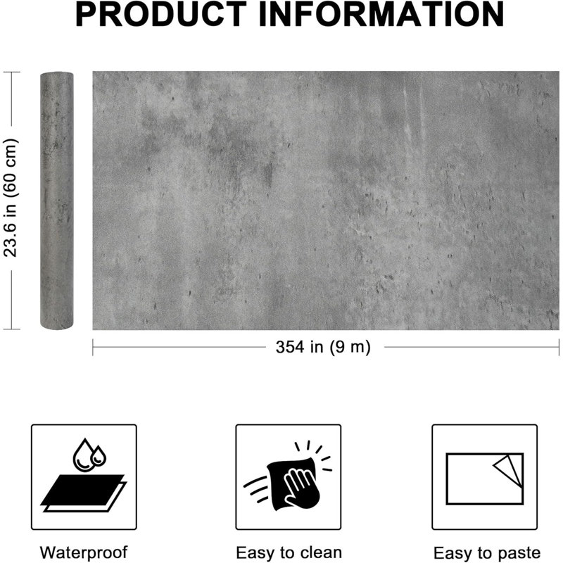 Papier peint texturé en béton mat WADILE, auto-adhésif et amovible, imperméable et résistant à l'huile, facile à utiliser et polyvalent pour une décoration murale moderne