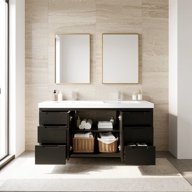 Meuble-lavabo simple autoportant 47 po avec plateau en résine et rangement à fermeture en douceur 47 po