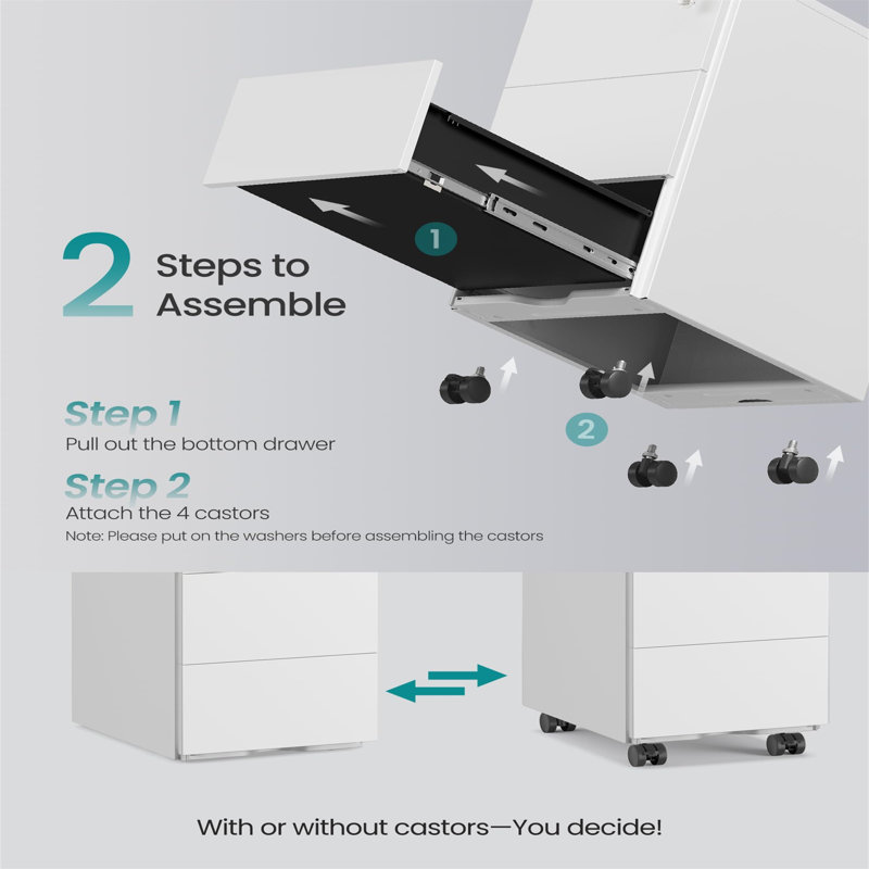 30cm Wide 3 -Drawer Mobile File Cabinet