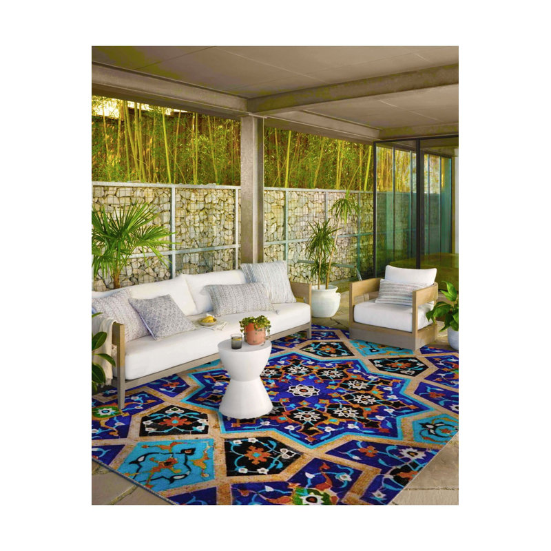 Tapis tissé à motif d'étoiles bleues et tapis lavable, Rectangle 3 pi 3 po x 4 pi 11 po
