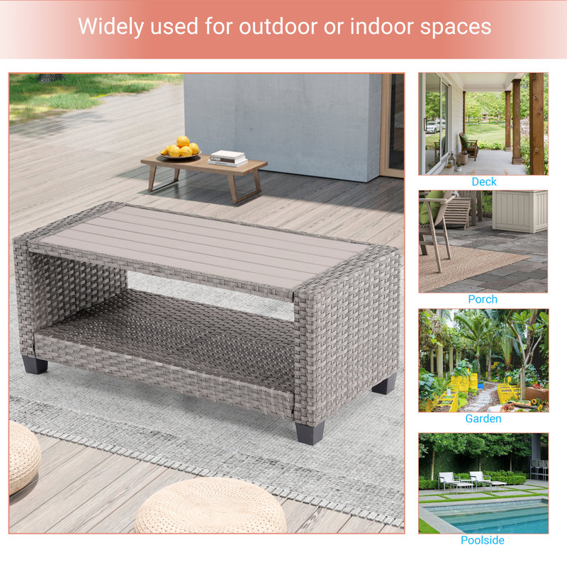 Asly Rectangular Plastic Outdoor Coffee Table, Gray