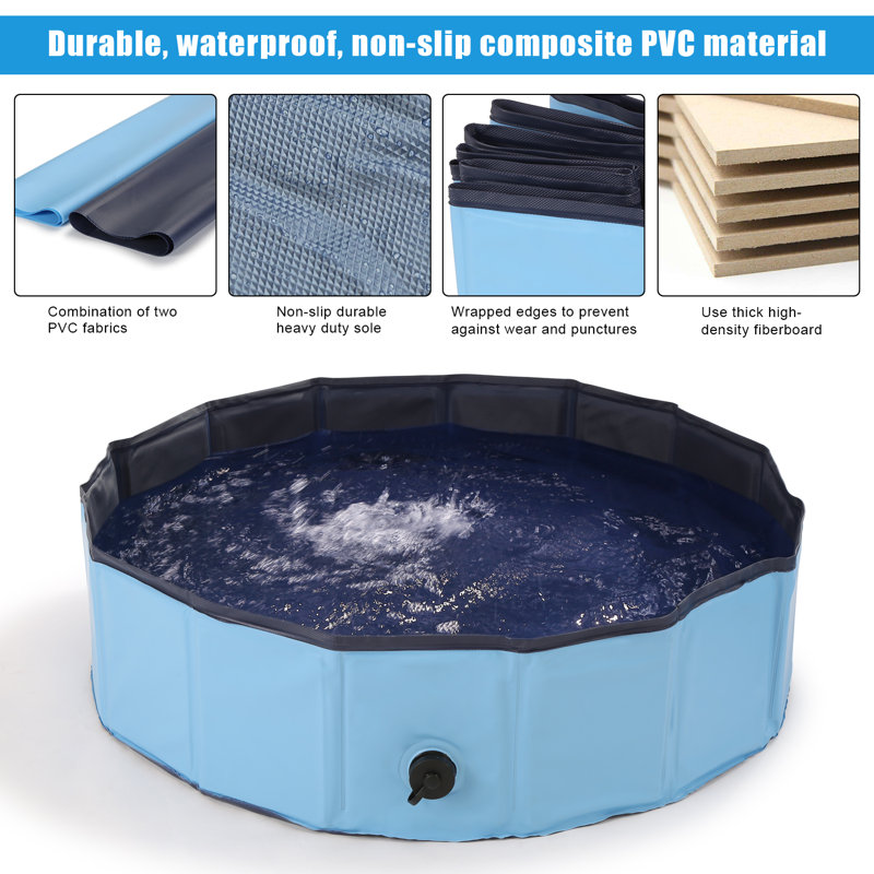 Baignoire portative pliable pour chien, H 8 po x l 32 po x P 32 po