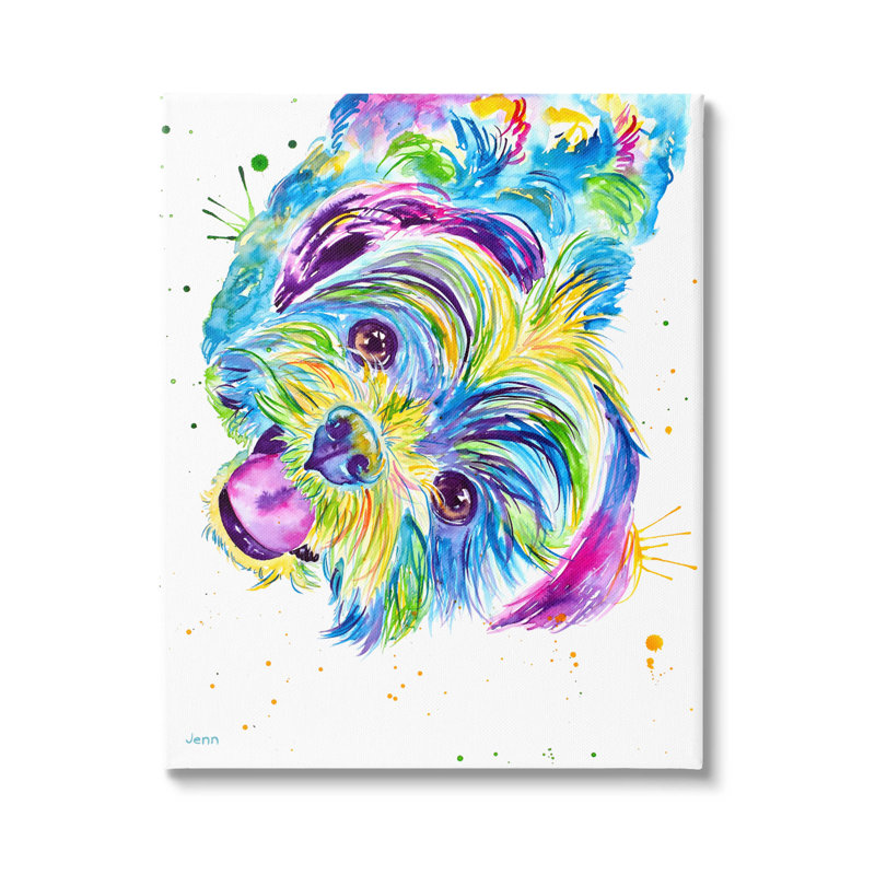 «Fun Vivid Shih Tzu Puppy Floater», art mural par Jen Seeley, H 48 po x l 36 po x P 1,5 po, Toile tendue