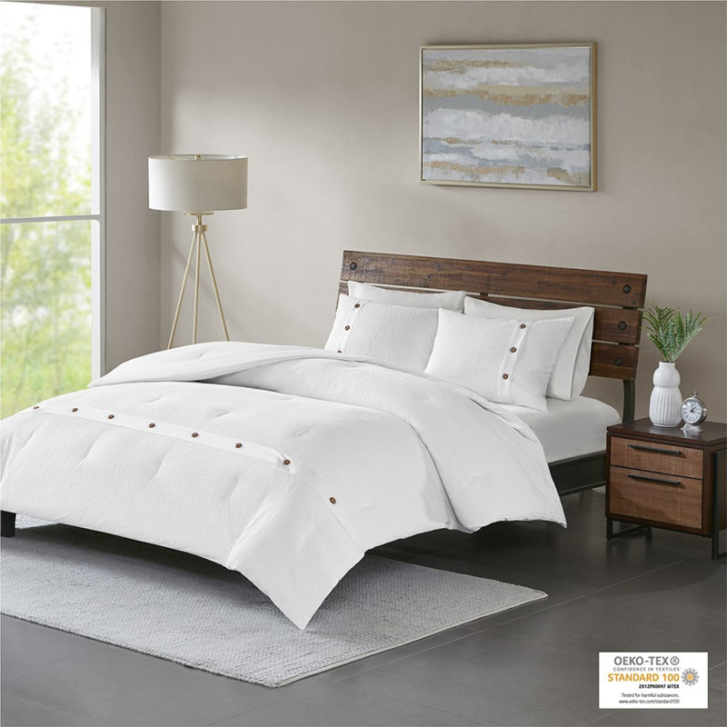 Ensemble d'édredon en coton gaufré 3 pièces Madison Park, blanc, double / grand