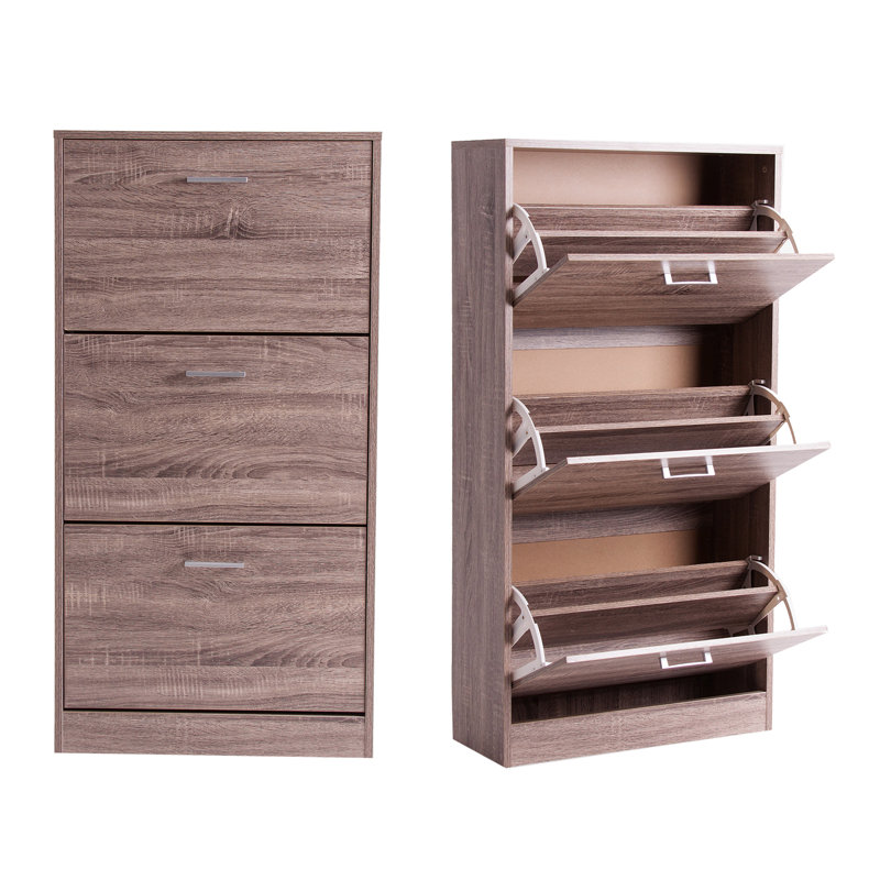 12 Pair Stackable Solid Wood Shoe Storage Cabinet, Brown