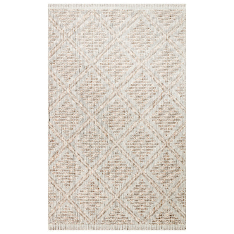Tapis ivoire en polyester tissé à la machine Amoll, Tapis de couloir 2 pi 7 po x 9 pi 10 po