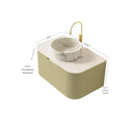 Meuble-lavabo et lavabo pour salle de bain 30 po, avec lavabo en contreplaqué rayé à bordures courbées avec tiroir, meuble-lavabo et plateau en pierre frittée à motif pierre blanche