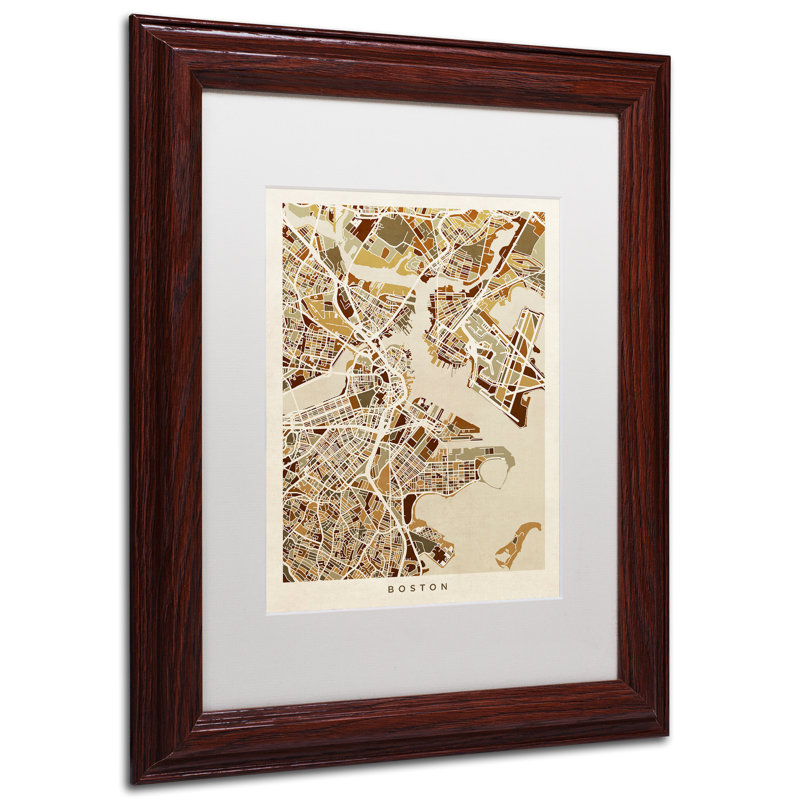 « boston ma street map 2 », impression encadrée, H 14 po x l 11 po x P 0,5 po