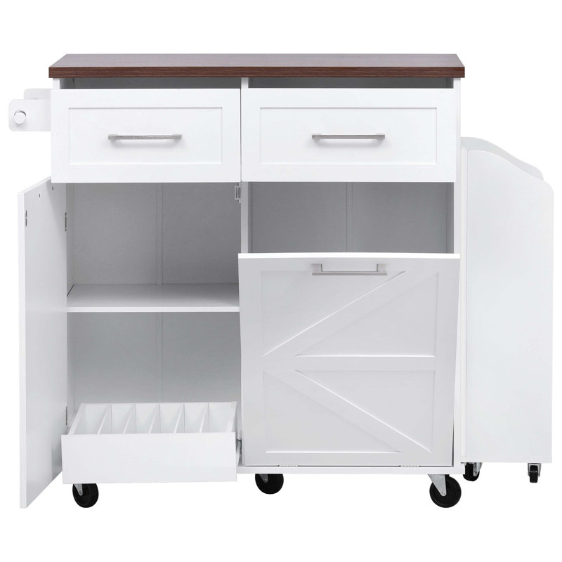 47.2" Farmhouse Kitchen Island With Drop Leaf, Kitchen Storage Island With Removable Side Racks, Two Drawers, Rolling Kitchen Cart On Wheels With Towel Rack, For Home, Kitchen, Dining Room