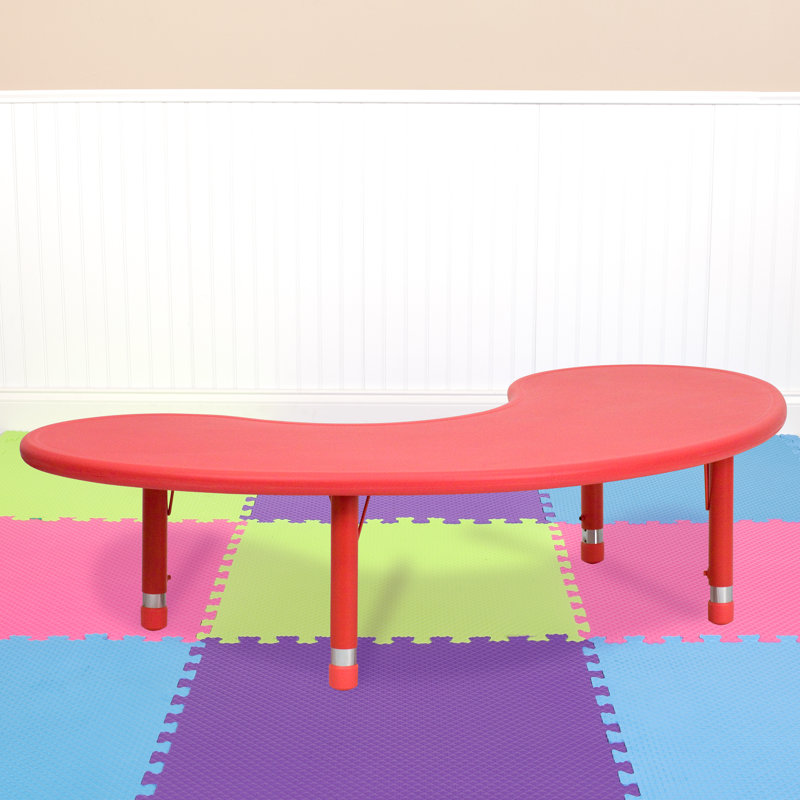 Half-Moon Plastic Adjustable Height Kids Activity Table, Red