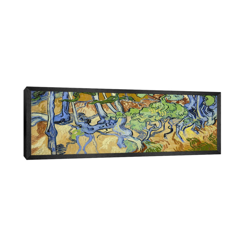 Tree-Roots by Vincent Van Gogh - Panoramic Painting on Canvas, 30.48 cm H x 91.44 cm W, Black Floater Framed