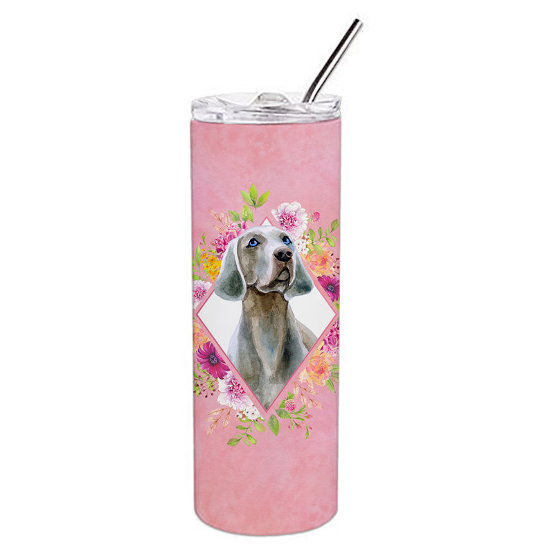 E23BF9F8391D466E9CA4F8DFEBD9A7DB de verre 20 oz à double paroi en acier inoxydable chiot, Gris braque de Weimar, Rose