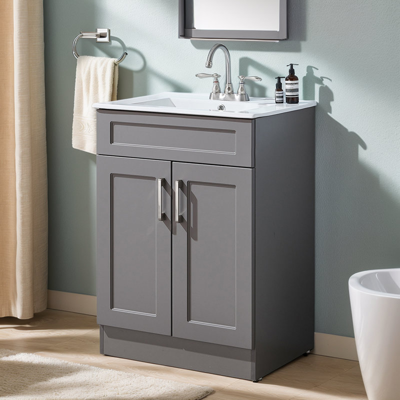 Ensemble de meuble-lavabo simple 24 po 2 portes blanc moderne mat 2 portes, Gris
