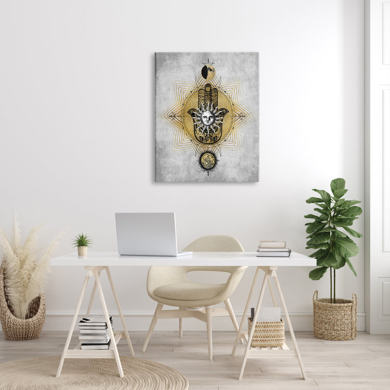Symbole astrologique rétro de la géométrie Hamsa par Oliver Jeffries - impression, H 40 po x l 30 po, Toile tendue