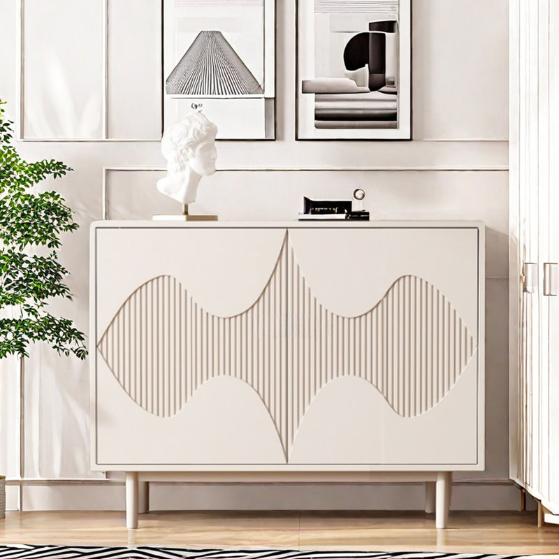 Cream White Minimalist Shoe Cabinet 15 Pair Solid Wood Shoe Storage Cabinet