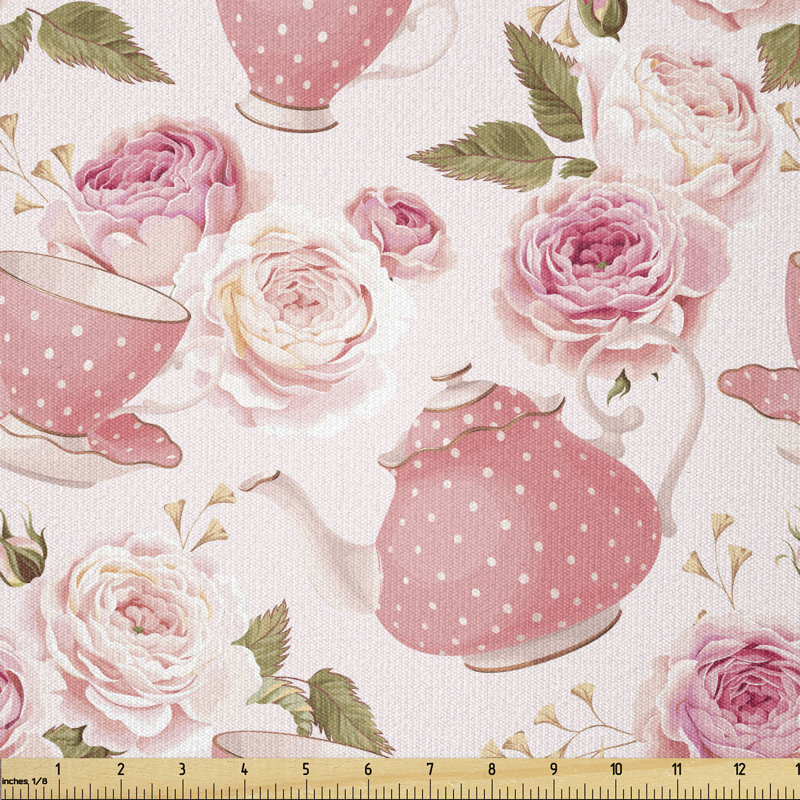 Ciero Tea Cups with Roses Multi-Purpose Fabric