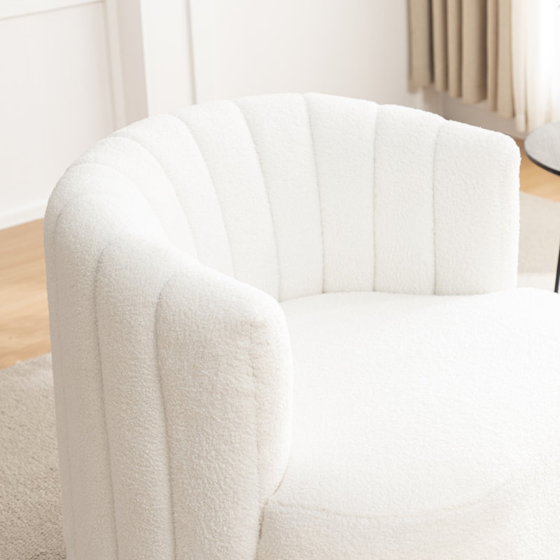 Fauteuil demi-tonneau pivotant rembourré Musaab, Blanc