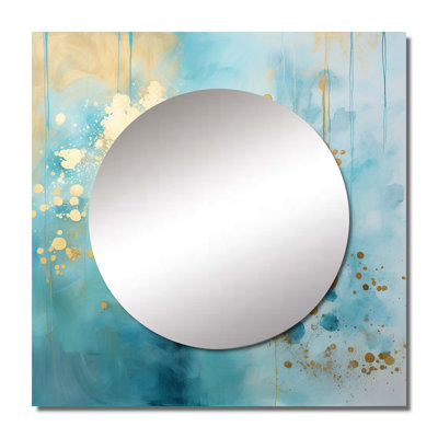 Divine Mandala Delicate Gold Gentle Turquoise IV - Boho Mandala Square Mirror For Wall Art Decor