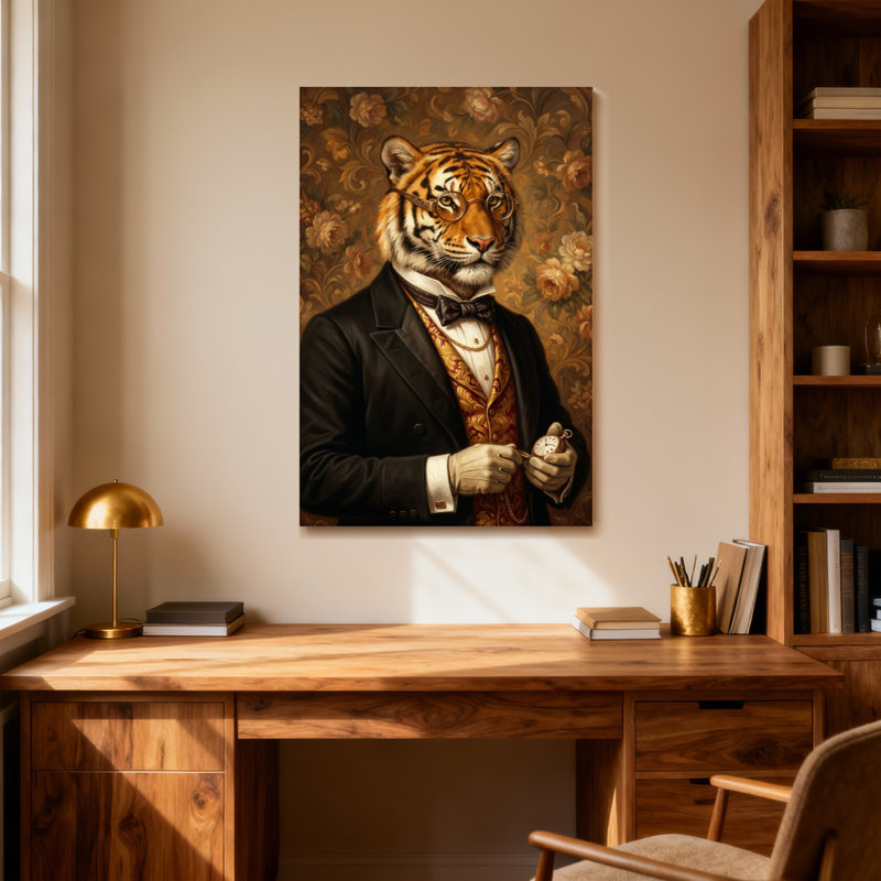 Animaux, tigre en costume avec montre de poche, H 18 po x l 12 po