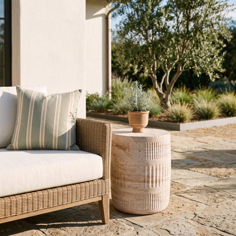 Isolde Round Outdoor Side Table , 15 " W 15 " D, Beige