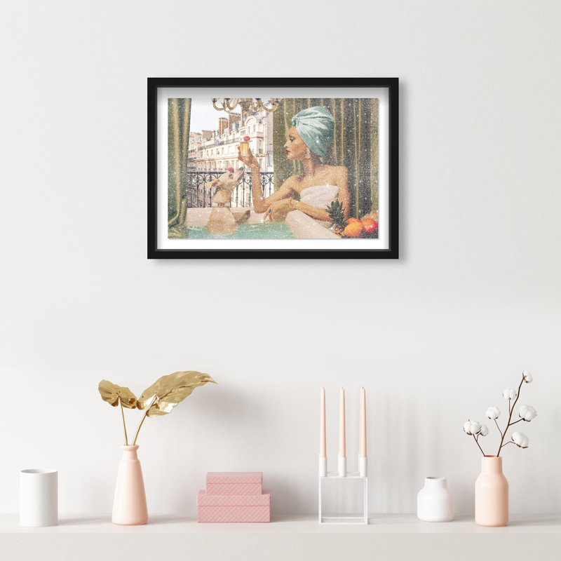 Oliver Gal Tropical Bath Fashion - Diamond Dust Shadowbox Framed Wall Art, 25.5" H x 37.5" W, Black
