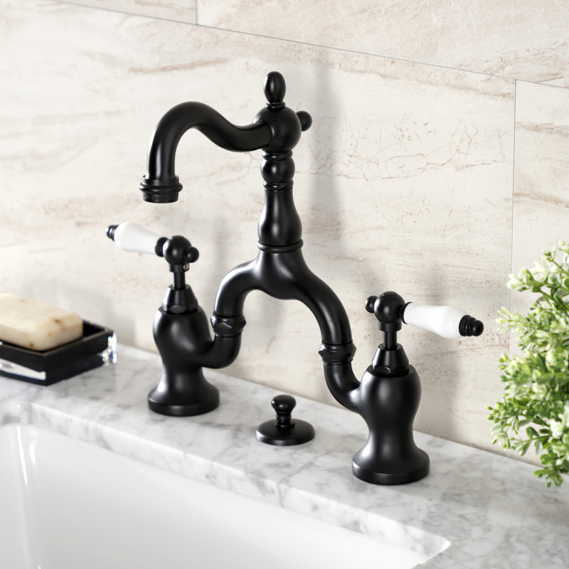 Robinet de salle de bain à large entraxe avec bonde, Noir mat