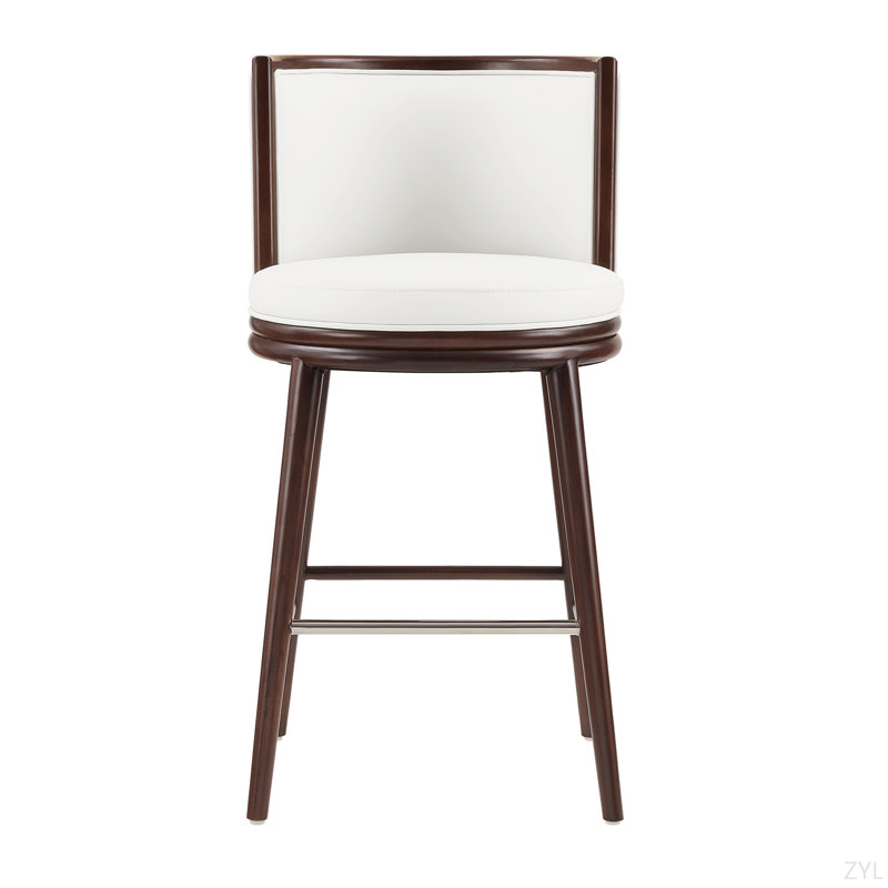 Tabouret de bar en similicuir Evalyn avec pieds en bois de hêtre, Blanc