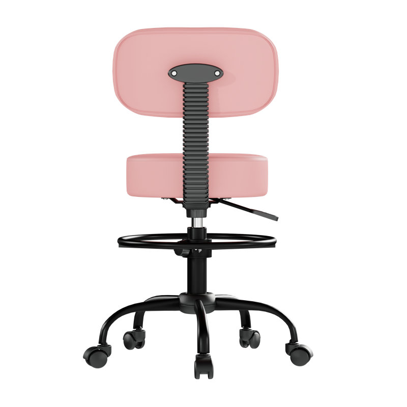 Adjustable Drafting Chair with Back Support Rolling Swivel Stool, Pink, 2