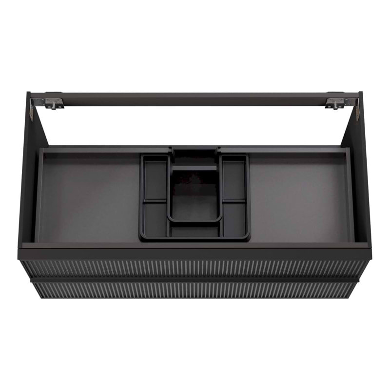 Astor 42" Single Vanity With Integrated White Solid Surfacetop, Black, 30"