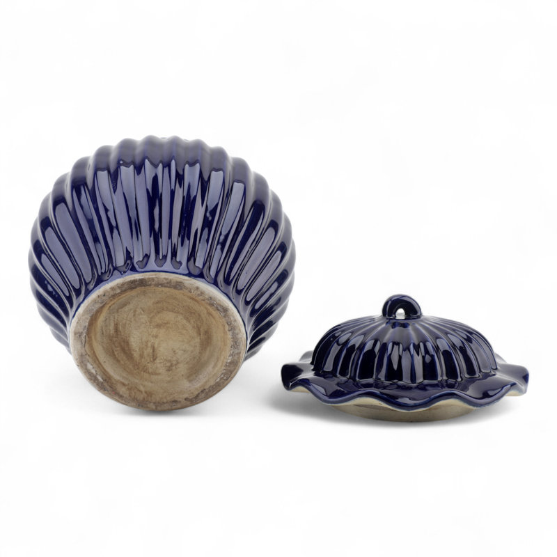 Navy Glazed Porcelain Jar with Lid