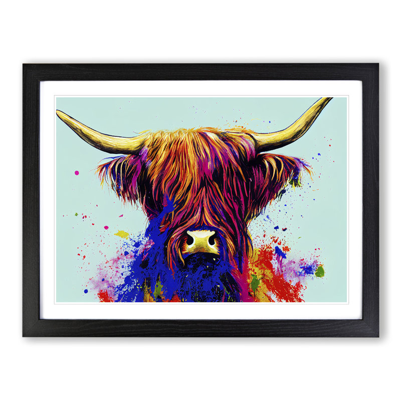 Highland Cow Splash Vol.3 Abstract - Single Picture Frame Painting, Black, 25cm H x 34cm W x 2cm D