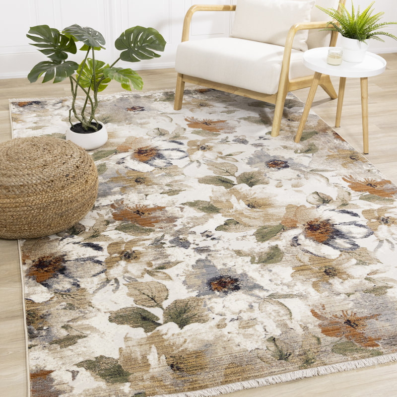 Tapis botanique crème Paturi, Rectangle 5 pi 3 po x 7 pi 10 po